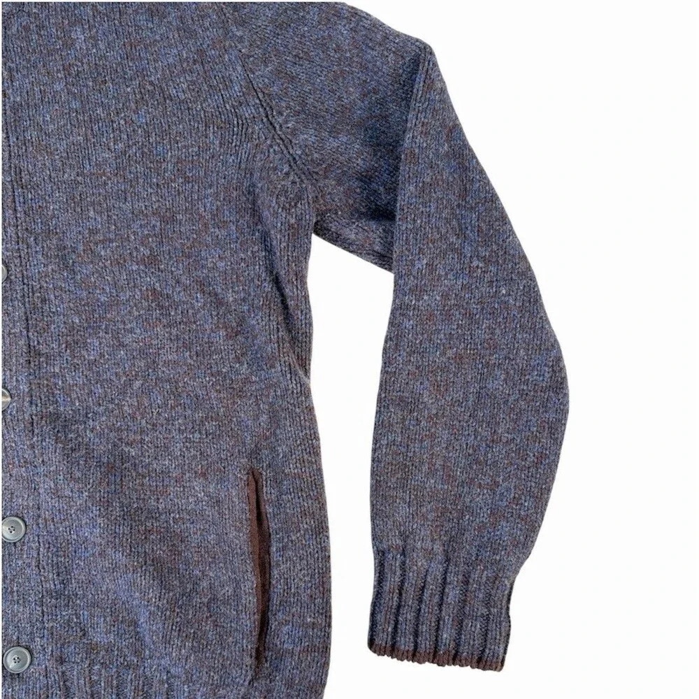 Gran Sasso Mens 54/L Virgin Wool Full Button Front Sweater Navy Burgundy Italy